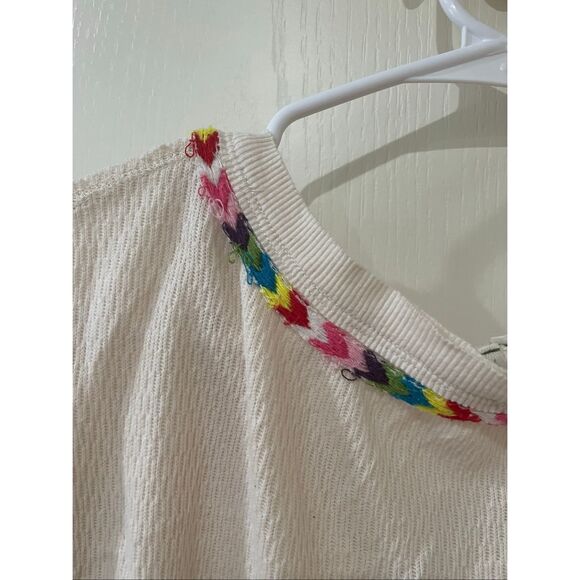 We The Free Free People Top Thermal Waffle Embroidered Henley Ivory Medium - Picture 9 of 10